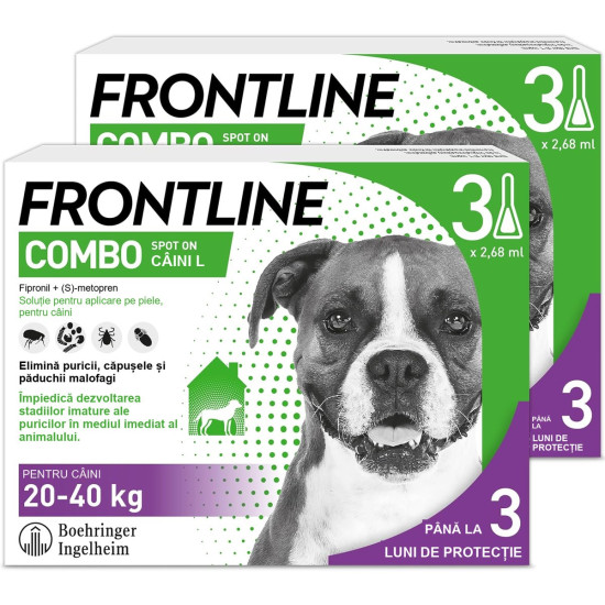 Frontline Combo Spot-On L – Soluție Antiparazitară Externă pentru Câini de Talie Mare (20–40 kg) – 3 Pipete